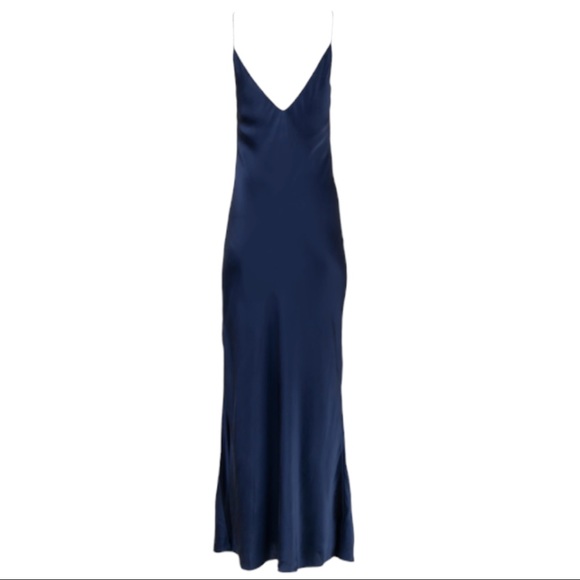 Dannijo x Free People Crystal Strap XS Blue Silk Slip Long Maxi Slit Dress - Picture 6 of 10